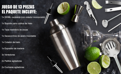 Set Coctelero Profesional (13 Piezas) con Base de Bambú: El Secreto para Ser el Mejor Anfitrión en Casa